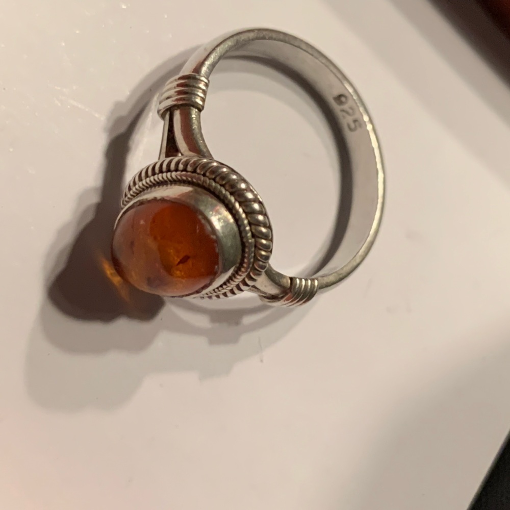 Sterling Silver Ring with Amber Gemstone.